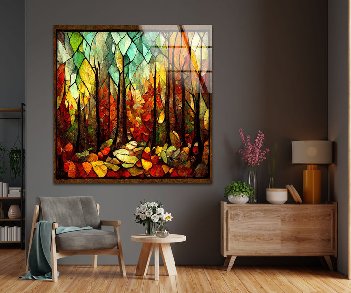 Enchanted Forest in Autumn – Stained Glass Glass Wall Art