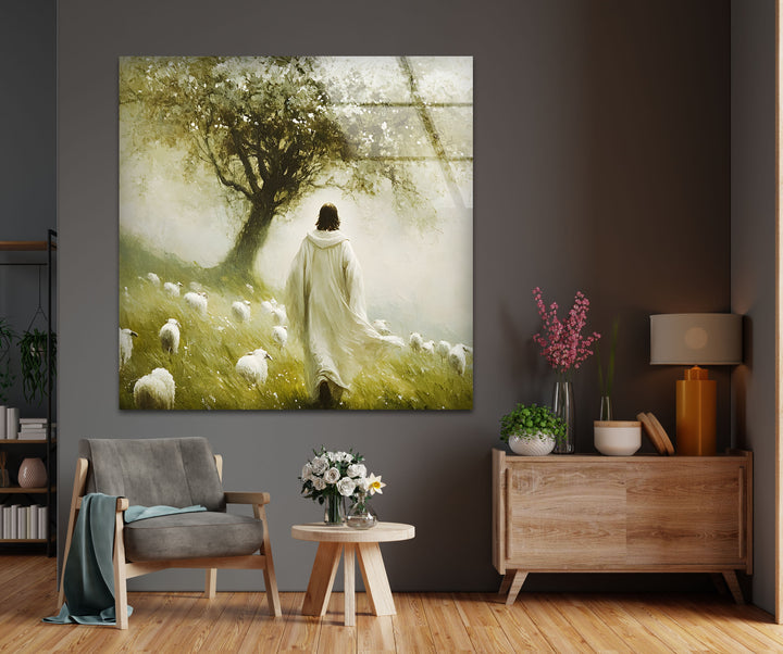 The Good Shepherd – Peaceful Christian Glass Wall Art
