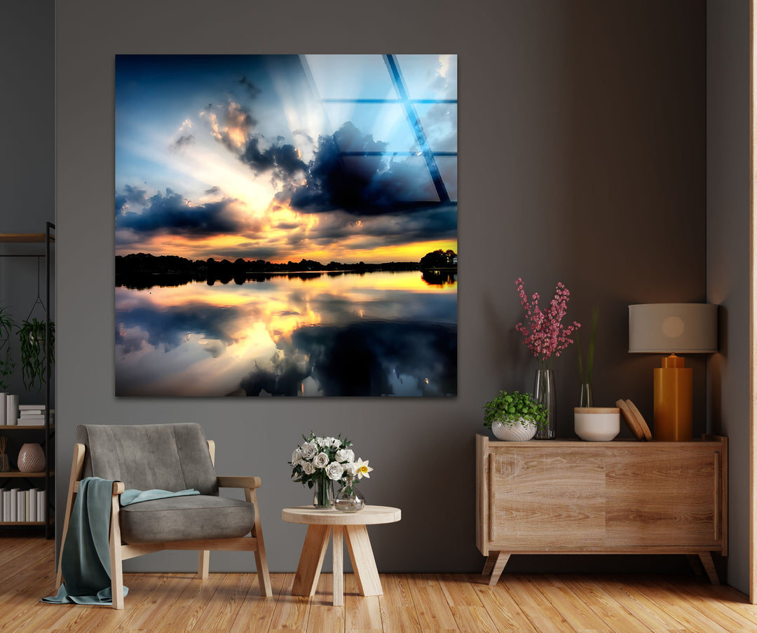 Reflections of Heaven – Sunset Lake Glass Wall Art