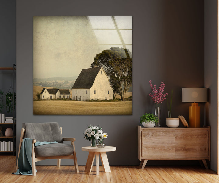 Rustic Farmstead Charm – Vintage Countryside Barn Glass Wall Art