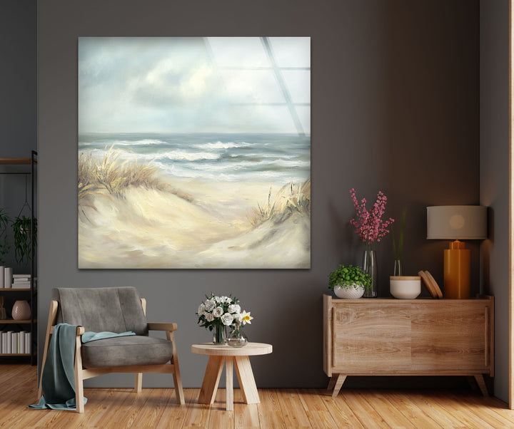 Coastal Breeze – Serene Beachscape Glass Wall Art