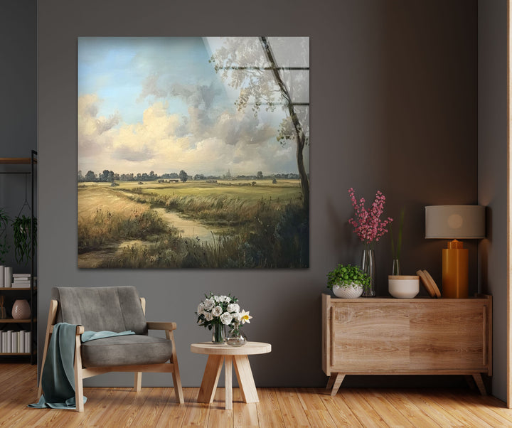 Golden Meadow Horizon – Landscape Glass Wall Art