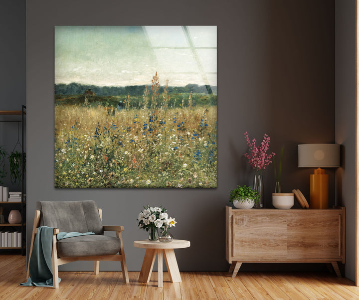 Wildflower Meadow – Tranquil Pastoral Glass Wall Art