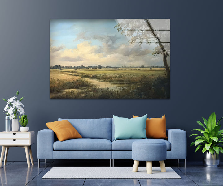 Golden Meadow Horizon – Landscape Glass Wall Art