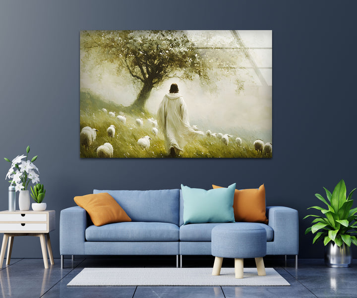 The Good Shepherd – Peaceful Christian Glass Wall Art