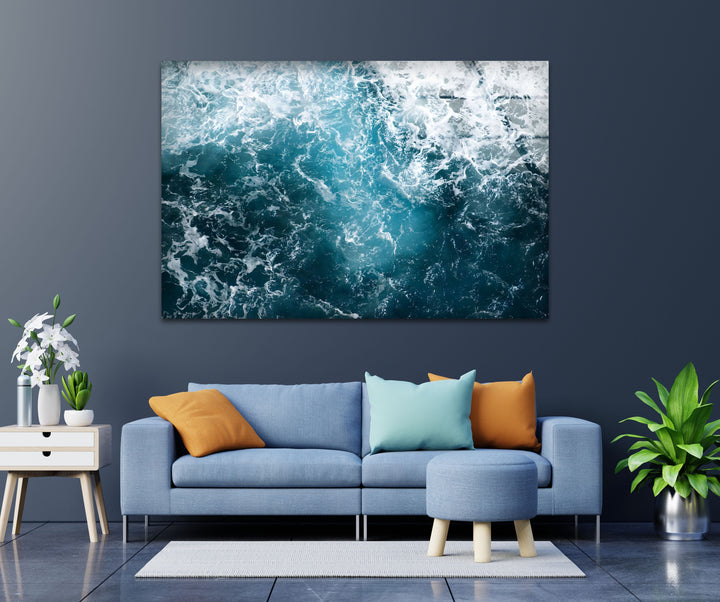 Turbulent Depths – Abstract Ocean Glass Wall Art