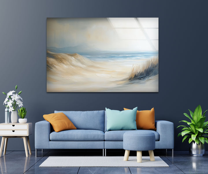 Whispers of the Dunes – Tranquil Coastal Glass Wall Art