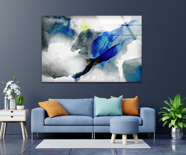 Azure Drift – Abstract Blue Glass Wall Art
