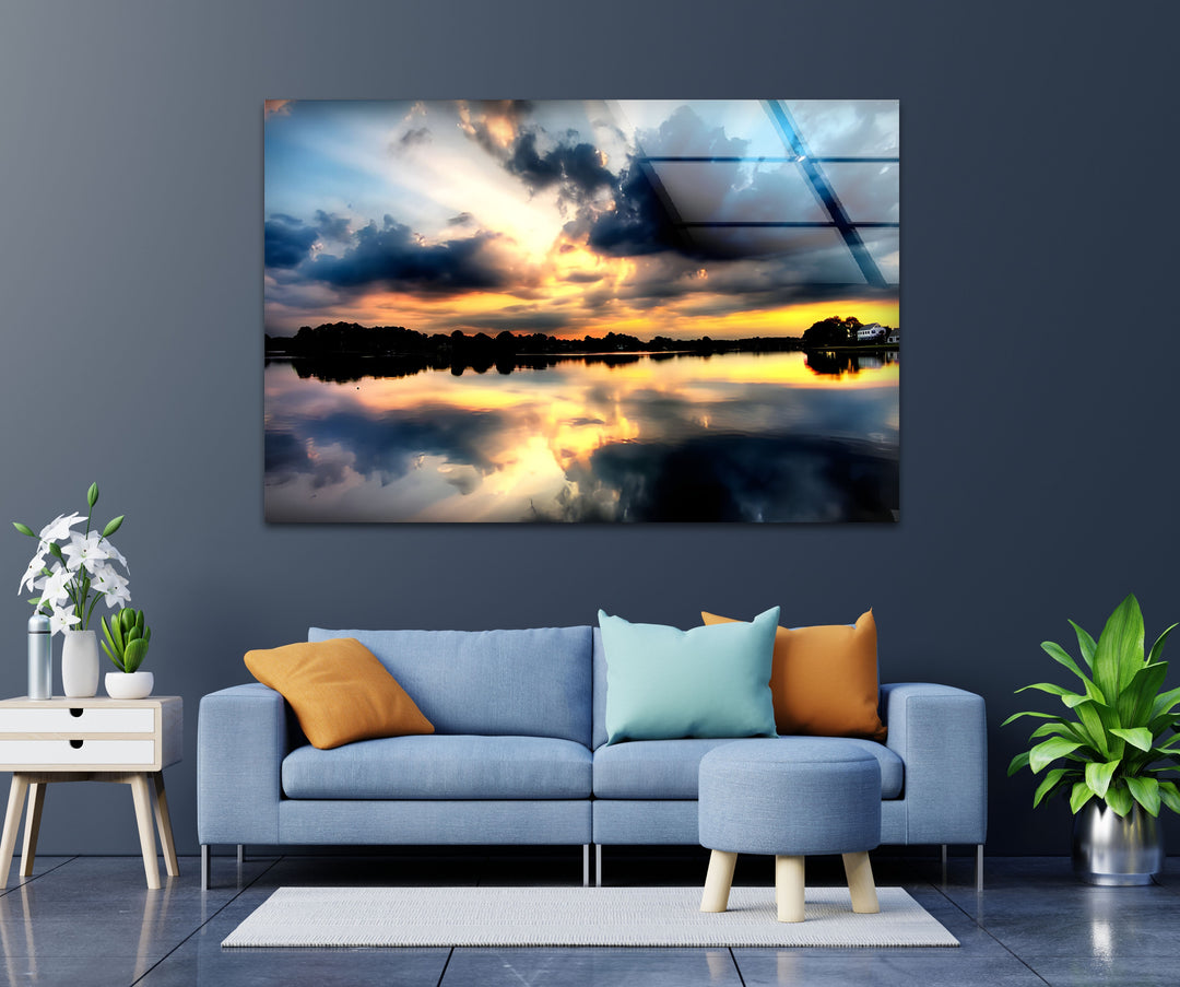 Reflections of Heaven – Sunset Lake Glass Wall Art