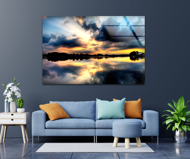 Reflections of Heaven – Sunset Lake Glass Wall Art