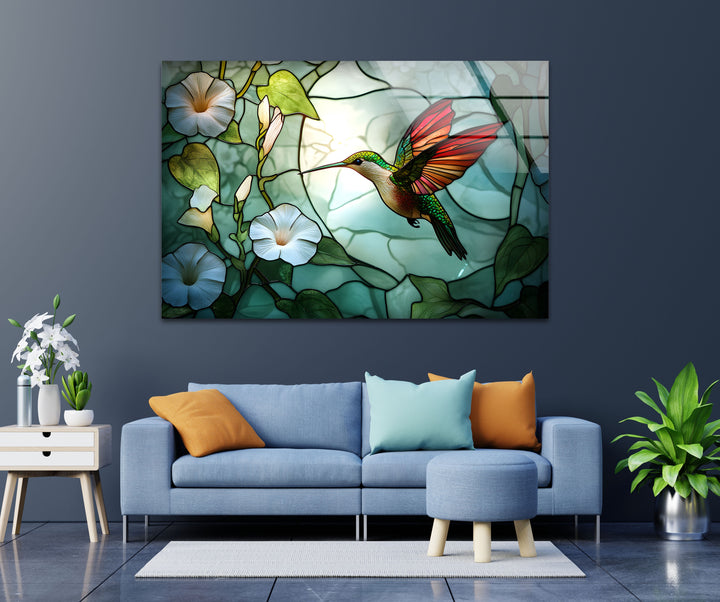 Strahlender Kolibri und Prunkwinde – Tierische Glaswandkunst