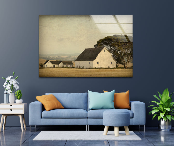 Rustic Farmstead Charm – Vintage Countryside Barn Glass Wall Art