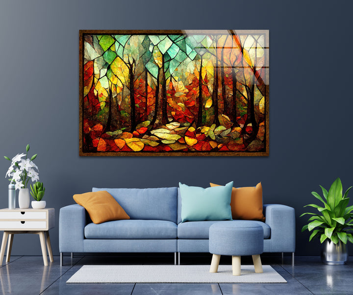 Enchanted Forest in Autumn – Stained Glass Glass Wall Art