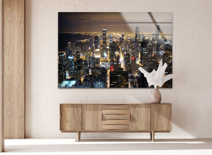 Chicago Stadtbild Glaswandkunst – Nacht Skyline Modernes Dekor