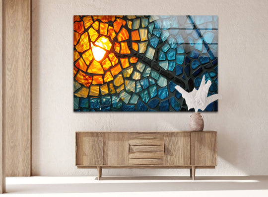Mosaic Orange & Blue Glass Wall Art glass image printing, glass prints from photos