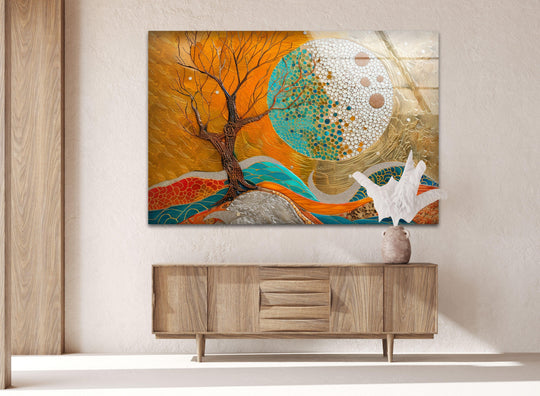 Textured glass wall art with a vibrant nature painting finish.