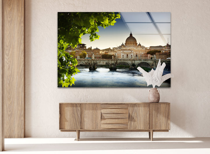 Glaswandkunst mit der Skyline von Rom – Petersdom und Tiber