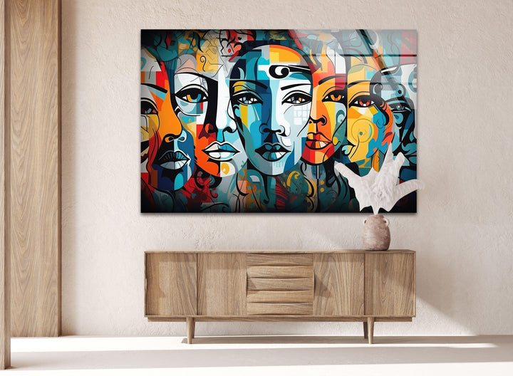 Bunte abstrakte Portrait-Glaswandkunst