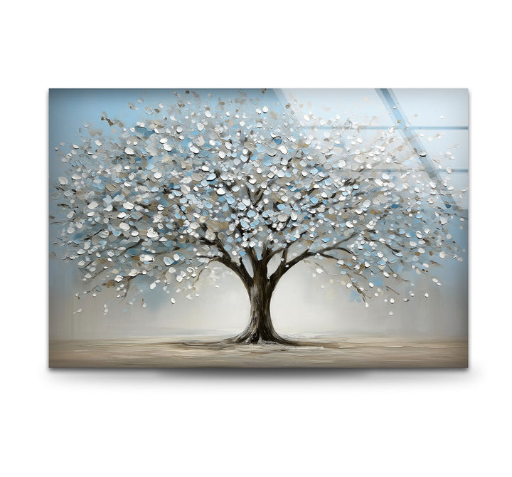 Blossoming Serenity Tree – Textured Modern Nature Glass Wall Art