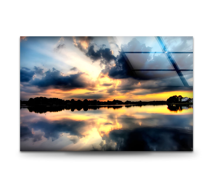 Reflections of Heaven – Sunset Lake Glass Wall Art