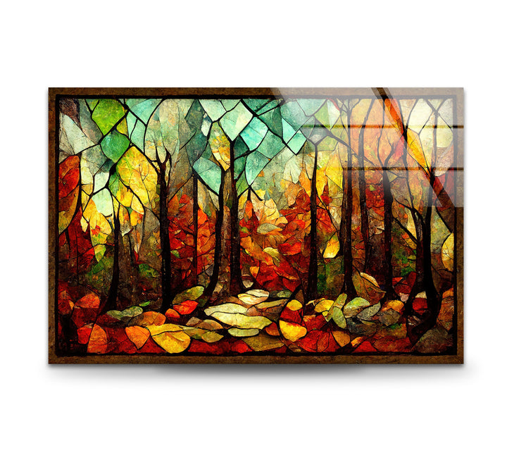 Enchanted Forest in Autumn – Stained Glass Glass Wall Art