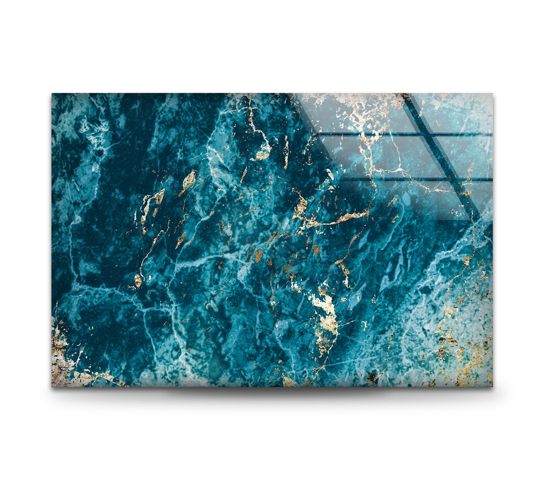 Turquoise Veins – Deep Ocean Blue Glass Wall Art