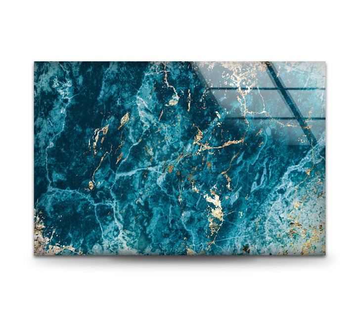 Turquoise Veins – Deep Ocean Blue Glass Wall Art