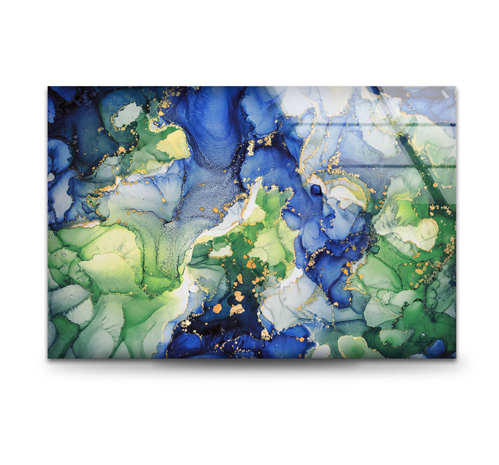 Emerald Ocean Currents – Blue & Green Abstract Glass Wall Art