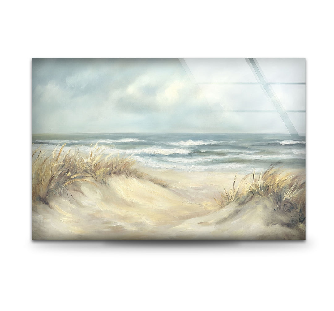 Coastal Breeze – Serene Beachscape Glass Wall Art