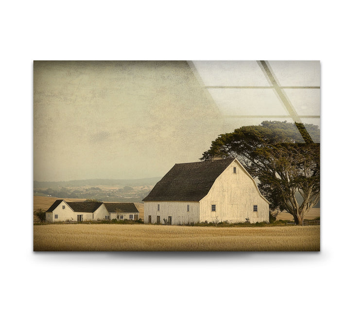 Rustic Farmstead Charm – Vintage Countryside Barn Glass Wall Art