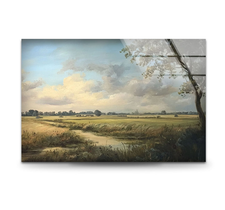 Golden Meadow Horizon – Landscape Glass Wall Art