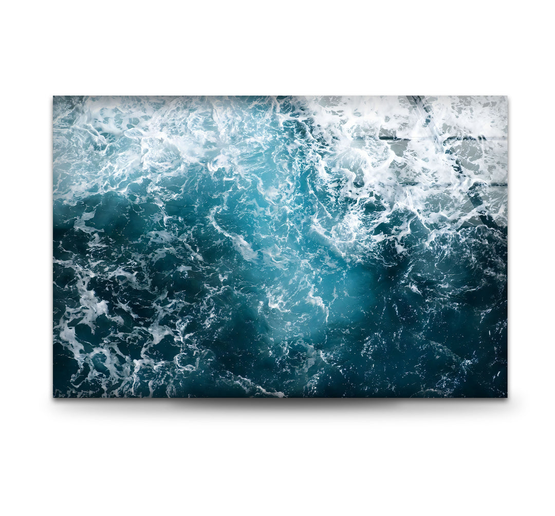 Turbulent Depths – Abstract Ocean Glass Wall Art
