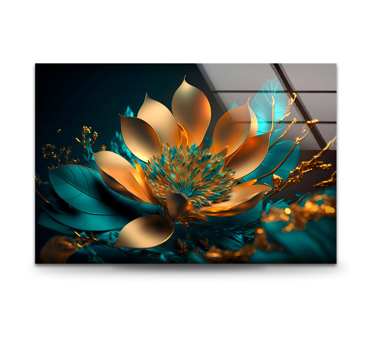 Golden Bloom Radiance – Modern Glass Wall Art