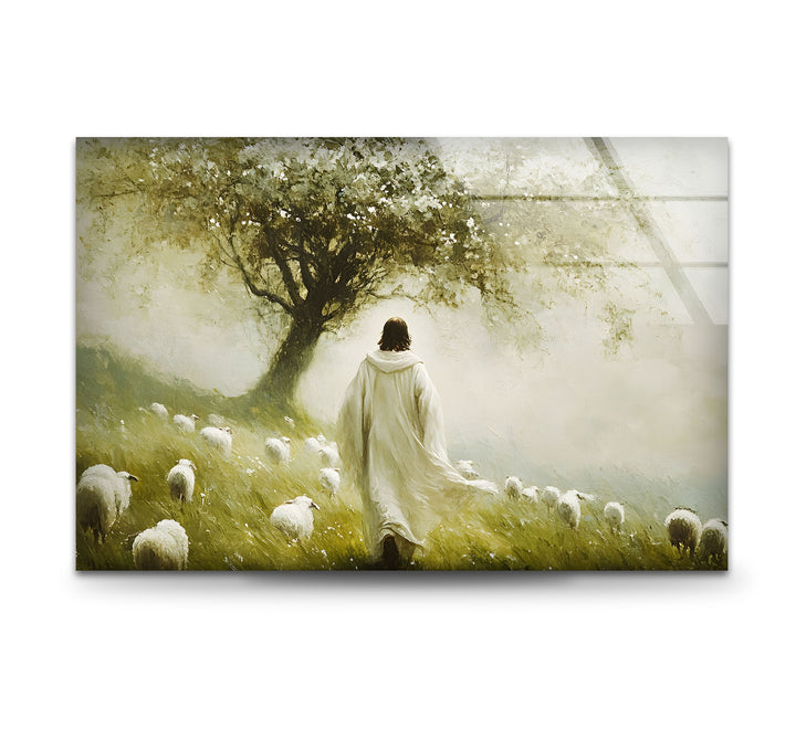The Good Shepherd – Peaceful Christian Glass Wall Art