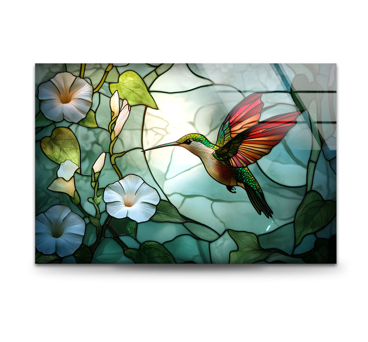 Strahlender Kolibri und Prunkwinde – Tierische Glaswandkunst