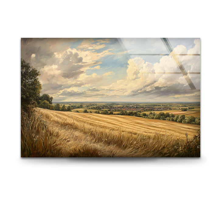 Golden Fields Horizon – Panoramic Wheat Landscape Glass Wall Art