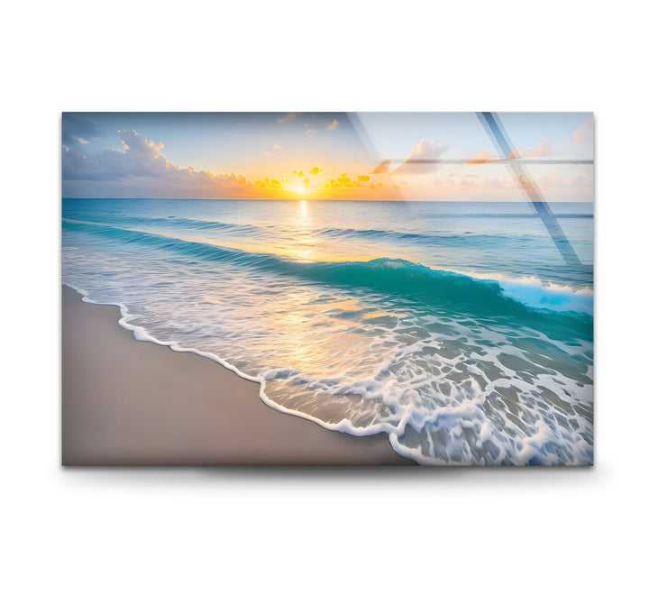 Serene Shoreline – Sunset Ocean Glass Wall Art