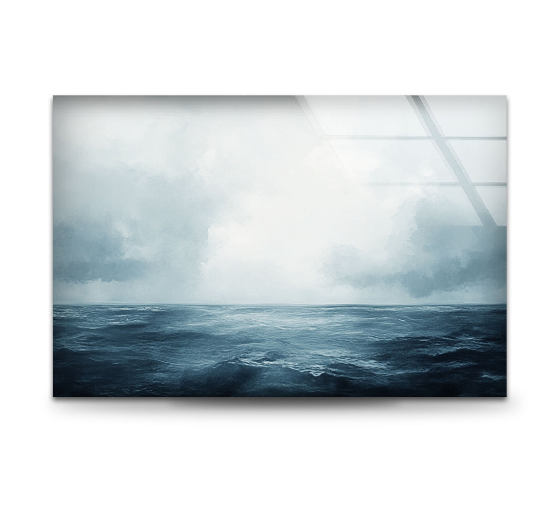 Endless Blue Horizon – Minimalist Ocean and Sky Glass Wall Art