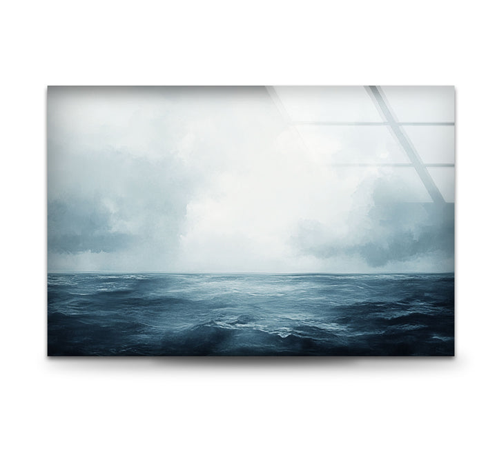 Endless Blue Horizon – Minimalist Ocean and Sky Glass Wall Art