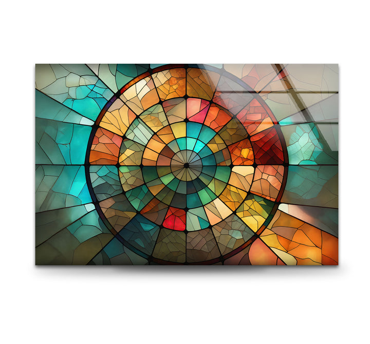 Rustikale Mosaik-Wandkunst aus Buntglas – Erdiges rundes Fensterdesign