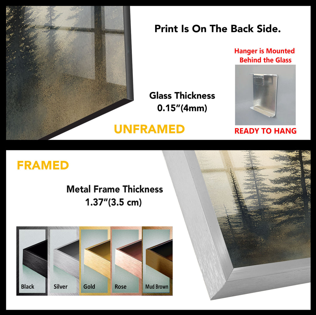 Whispers in the Pines – Misty Forest Scene Glass Wall Art