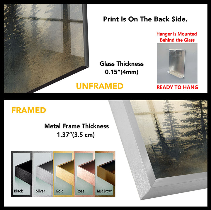 Whispers in the Pines – Misty Forest Scene Glass Wall Art
