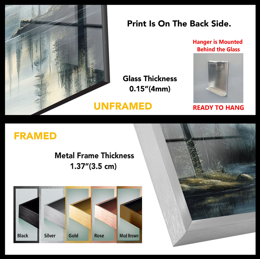 Whispering Pines – Misty Mountain Lake Glass Wall Art