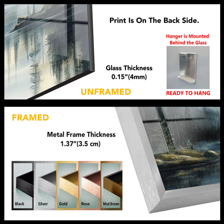 Whispering Pines – Misty Mountain Lake Glass Wall Art