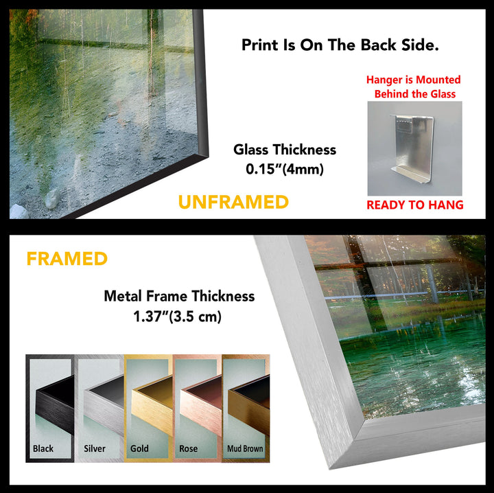 Tranquil Reflections – Alpine Lake and Mountain View Glass Wall Art