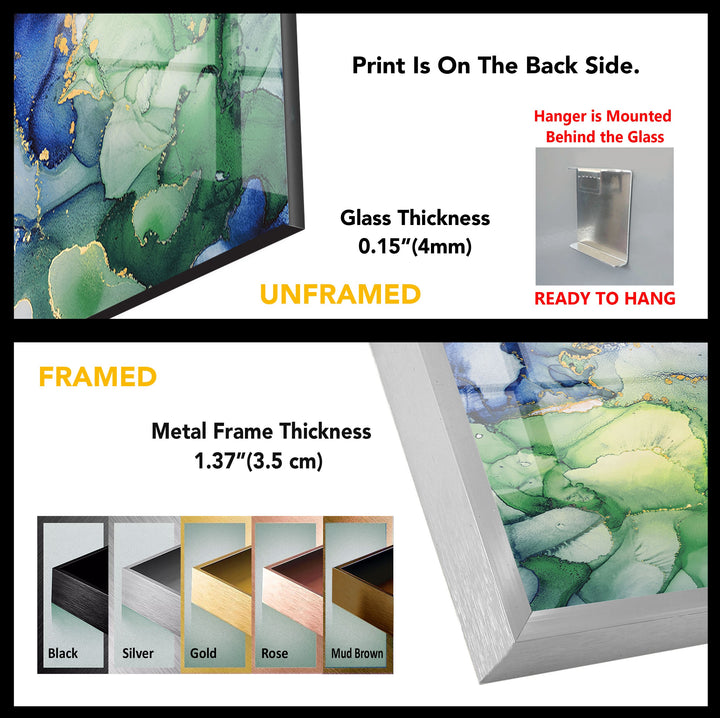 Emerald Ocean Currents – Blue & Green Abstract Glass Wall Art