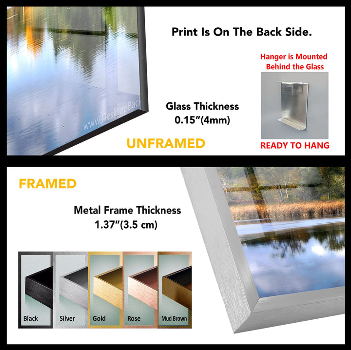 Autumn Reflections – Scenic Forest Lake Glass Wall Art