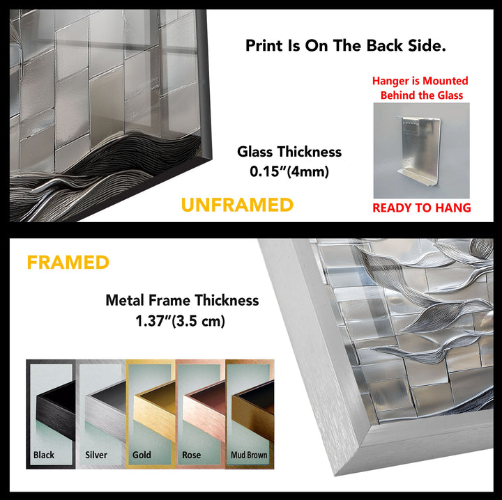 Radiant Silver Tree – Geometric Tile Design Glass Wall Art