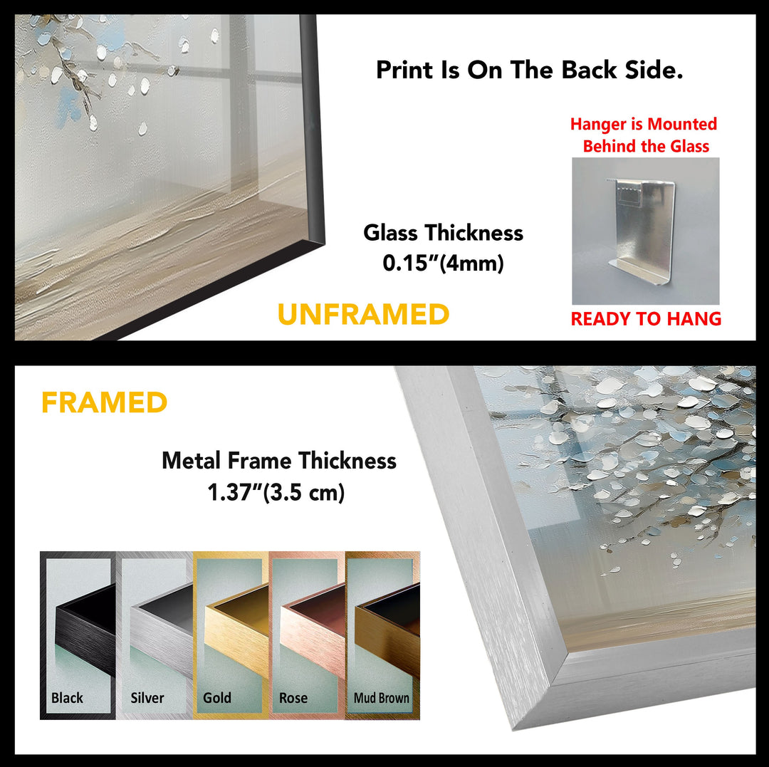 Blossoming Serenity Tree – Textured Modern Nature Glass Wall Art