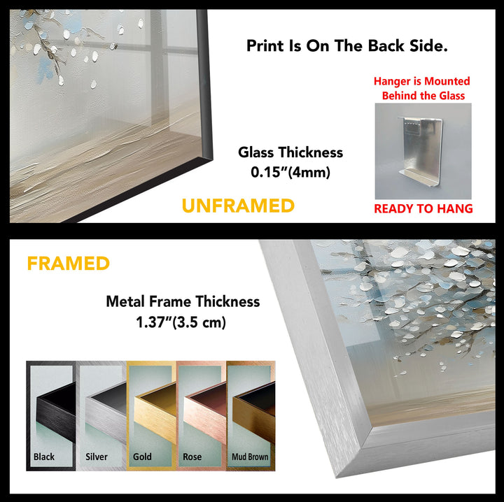 Blossoming Serenity Tree – Textured Modern Nature Glass Wall Art